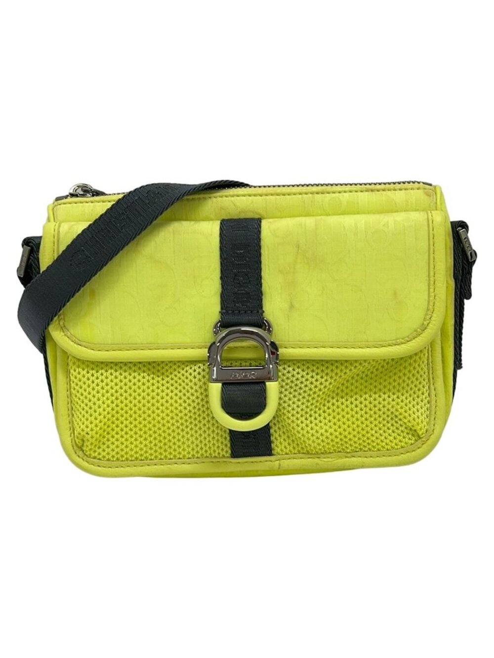 Dior Shoulder Bag Yellow Black Oblique Cotton